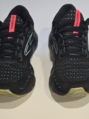 Brooks Women's Black Running Shoes with Aqua and Coral Accents